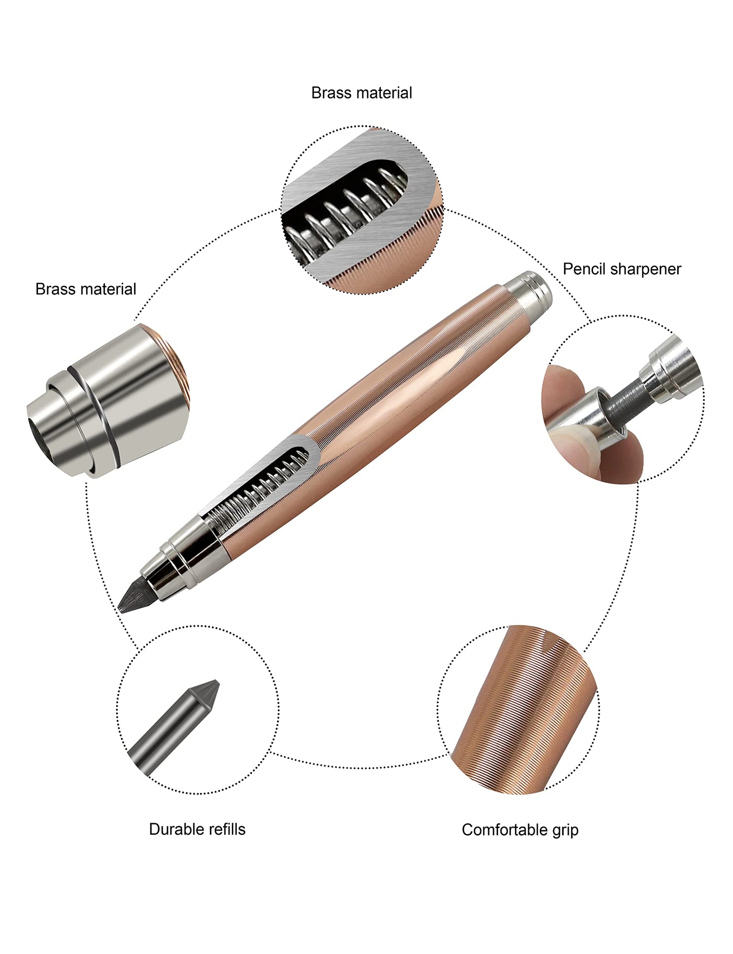 WSD Sketch Up 5.6mm Mechanical Pencil Mechanical Clutch with Built Sharpener (Gold)
