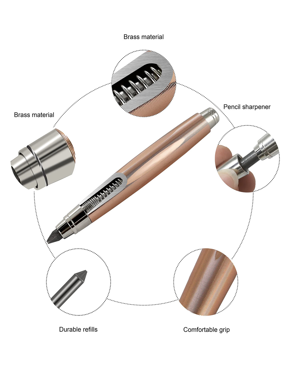 WSD Sketch Up 5.6mm Mechanical Pencil Mechanical Clutch with Built Sharpener (Gold)