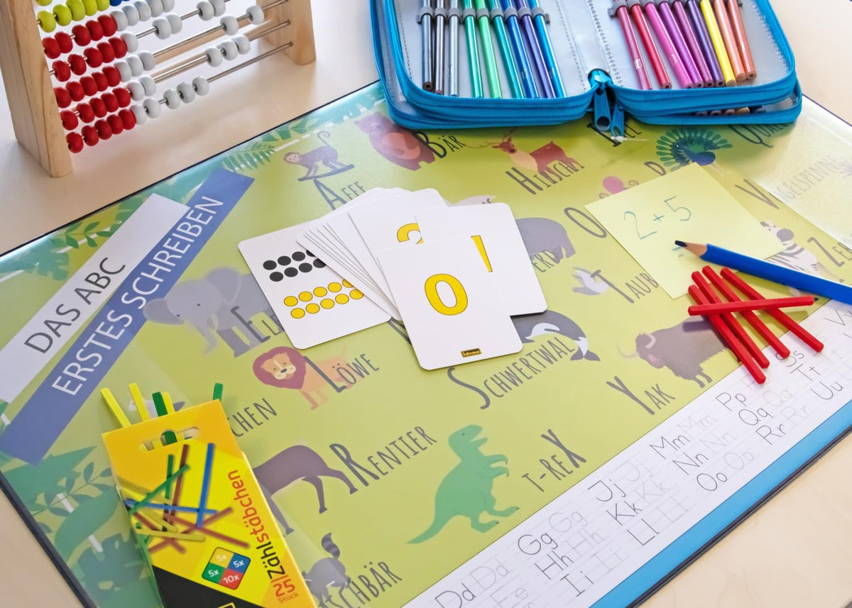 Idena 10450 Desk Mat with Two Pockets, Learning ABC, Approx. 58.5 x 38.5 cm, Practical Accessory