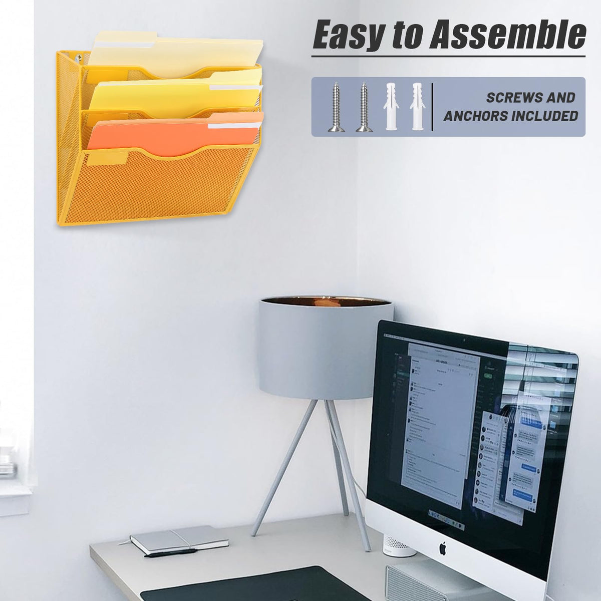 EASEPRES 3 Pocket Mesh Hanging Wall File Organizer, Wall Mounted Mail Paper Document Folder Holder