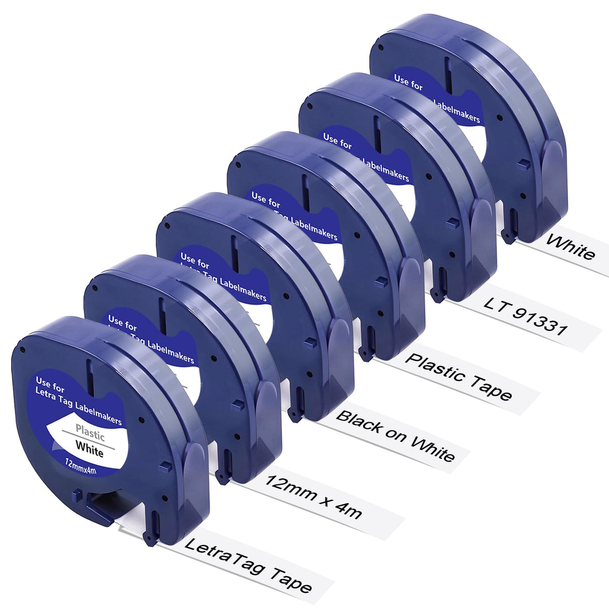 6PK Replace for DYMO Letra Tag Label Maker Refills White Plastic Tape 91331