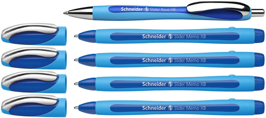 Schneider 150275 Slider Memo XB and Slider Rave XB Ballpoint Pen (with Case, Ink Colour: Blue), 4+1