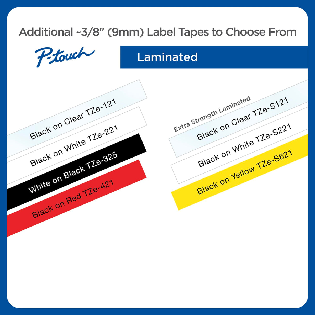 Brother Genuine P-Touch TZE-325, 3/8" (0.35") Wide Standard Laminated Tape, White Print on Black