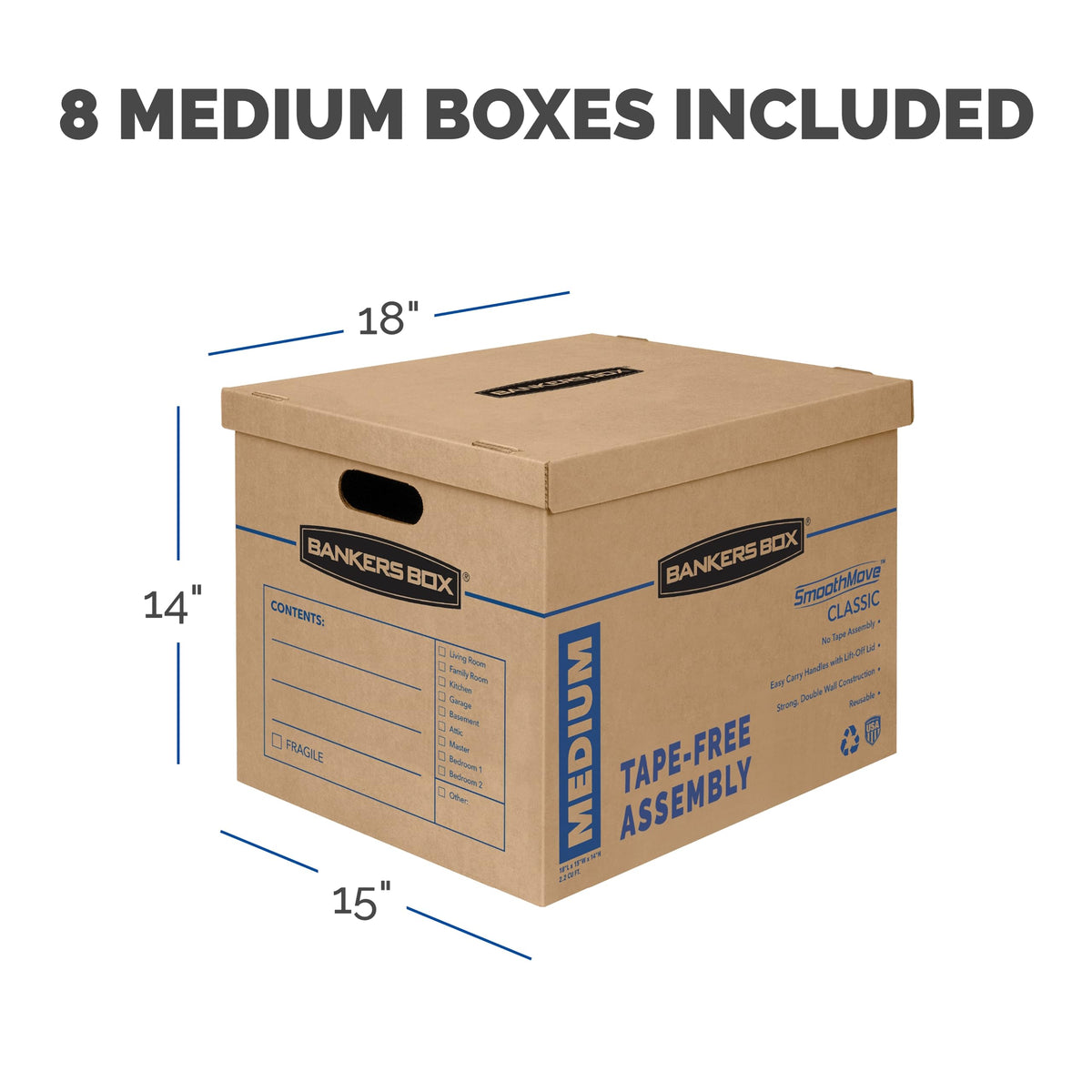 Bankers Box 8-Pack Medium Classic Moving Boxes with Reinforced Handles