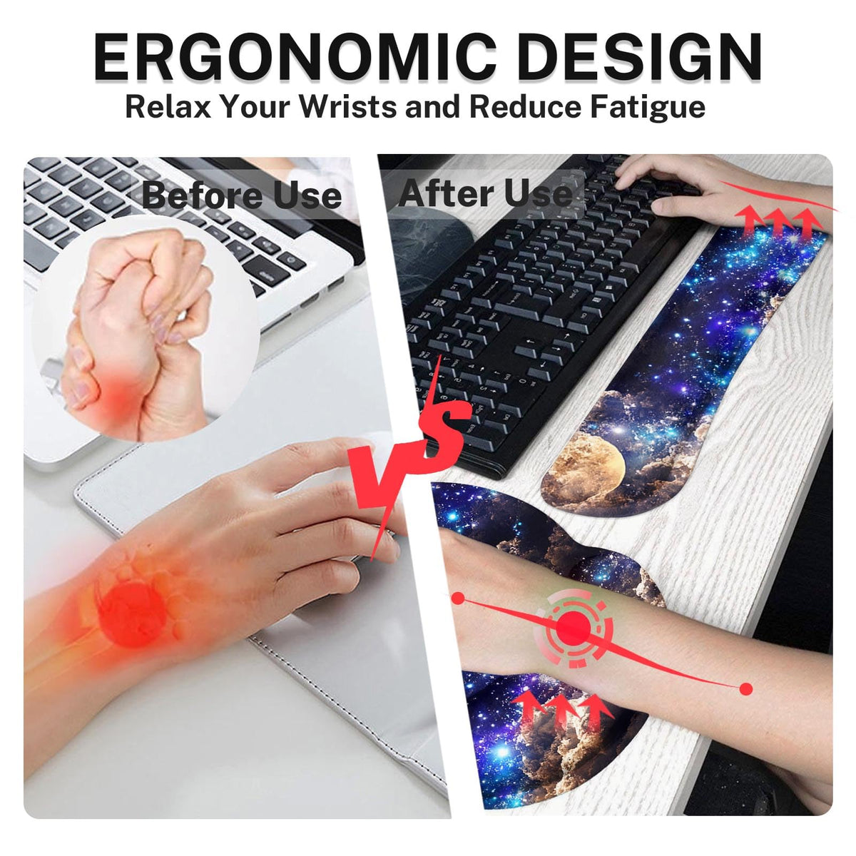 Britimes Keyboard Mouse Pad Set, 4 in 1 Desk Mat Set, Space Moon