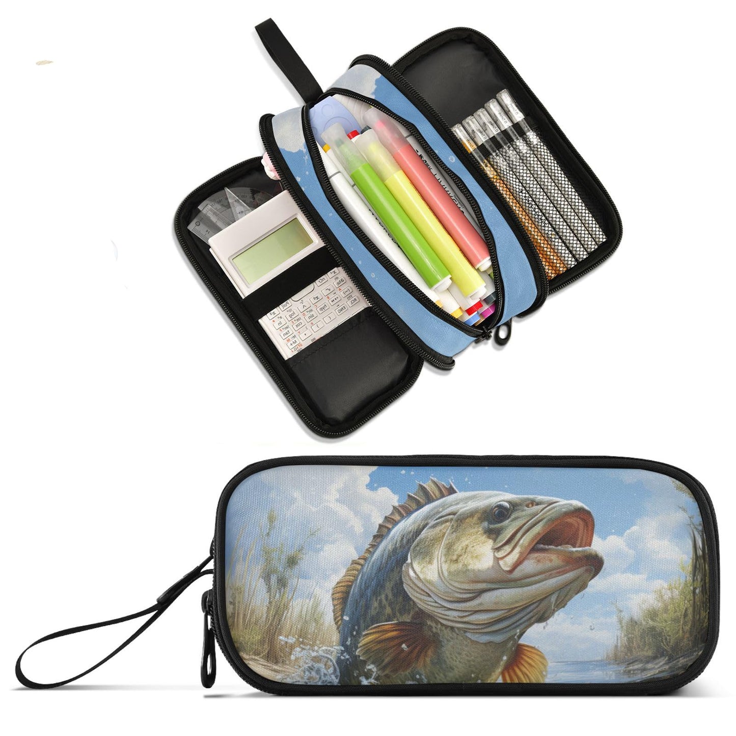 XUWU Bass Fish Large Capacity Pencil Case Pencil Pouch Pen Box
