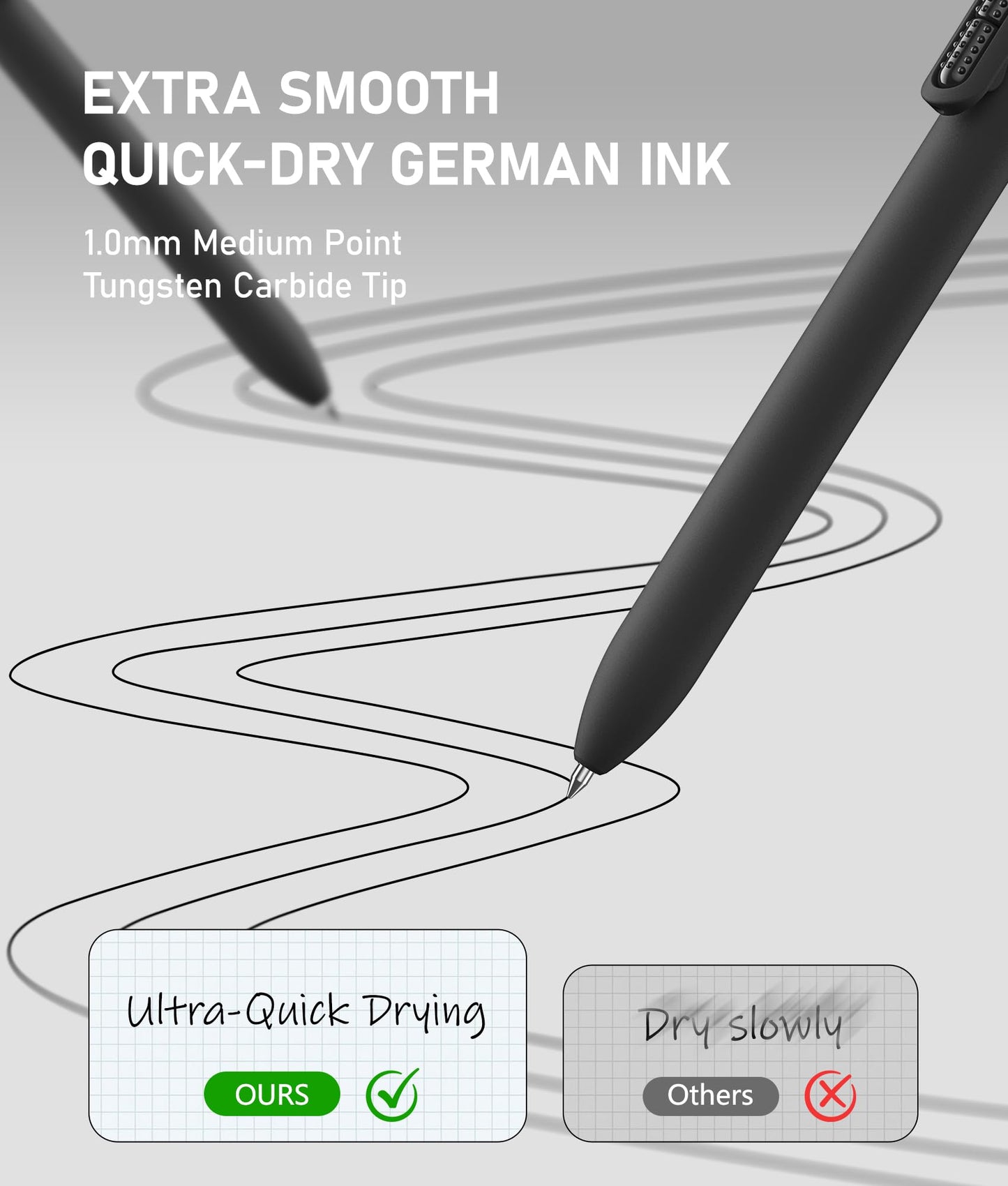 InkSlick 16 Pack Black Ink Ballpoint Pens 1.0mm Fidget Pens for Adults