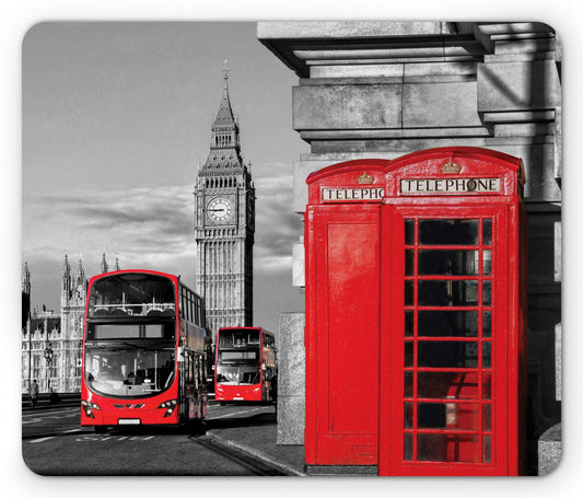 Ambesonne London Mouse Pad, London Telephone Booth in The Street Traditional Local Cultural England