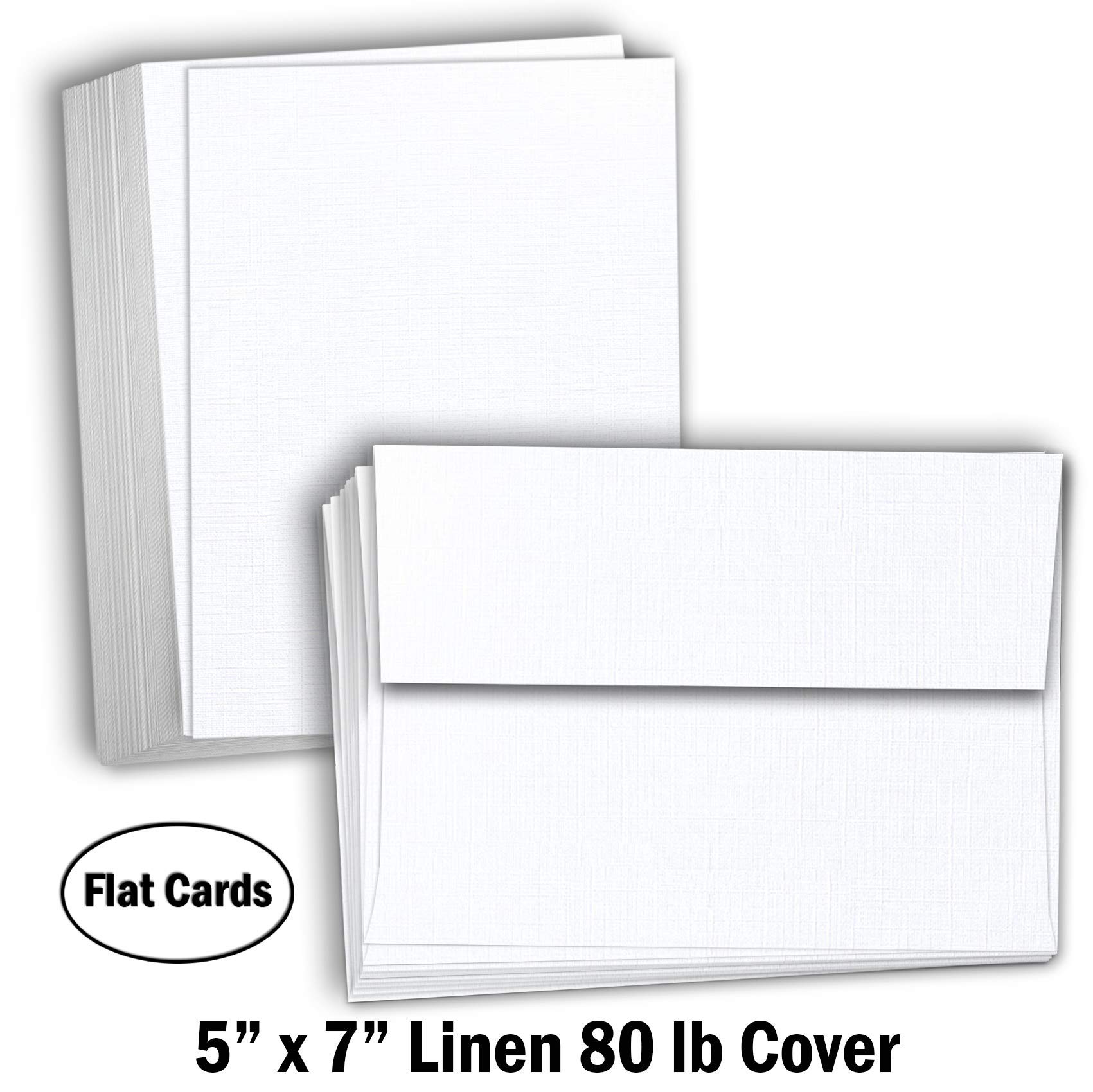 Hamilco White 80lb Cover Heavy 5x7 Linen Cardstock & Envelopes (100PK)