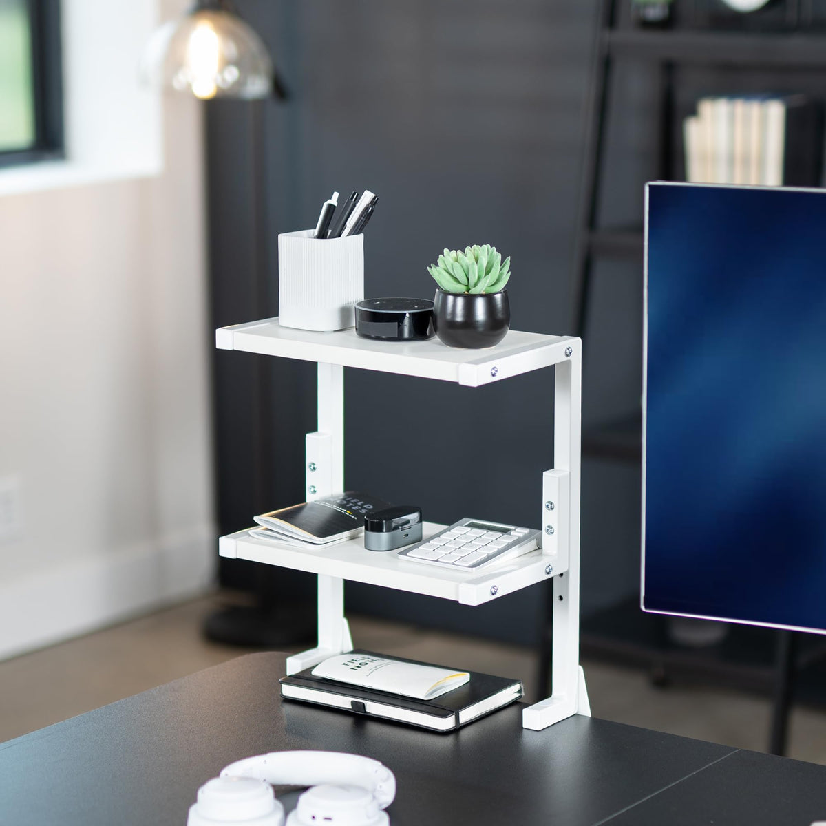 VIVO White Clamp-on 13 inch 2-Tier Desk Shelf, STAND-SHELF2CW