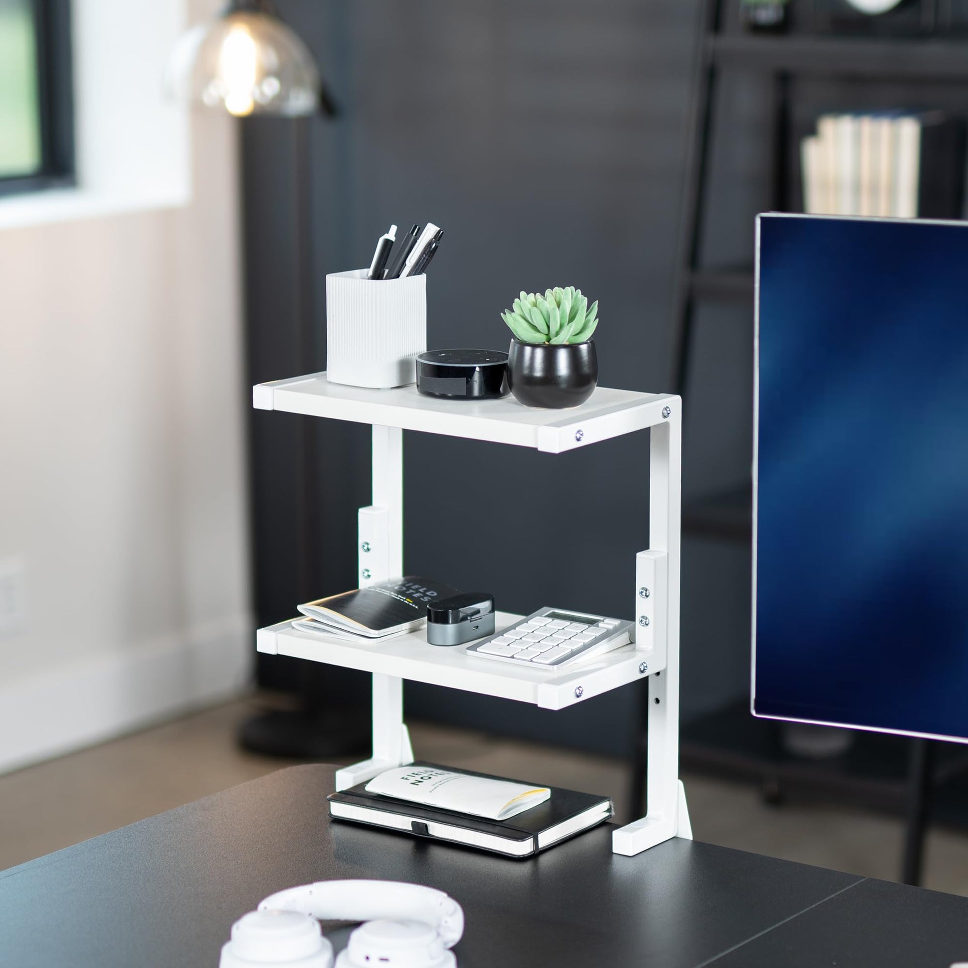 VIVO White Clamp-on 13 inch 2-Tier Desk Shelf, STAND-SHELF2CW