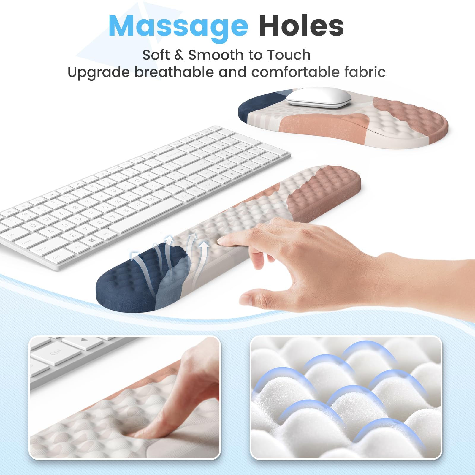 HAOCOO 3-Pcs Ergonomic Desk Accessory Set with Wrist Support, Boho Pink
