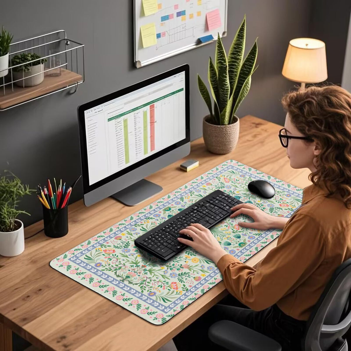 Mcapirivo Green Floral Desk Mat Large Mouse Pad 31.5"x15.7" Non-Slip