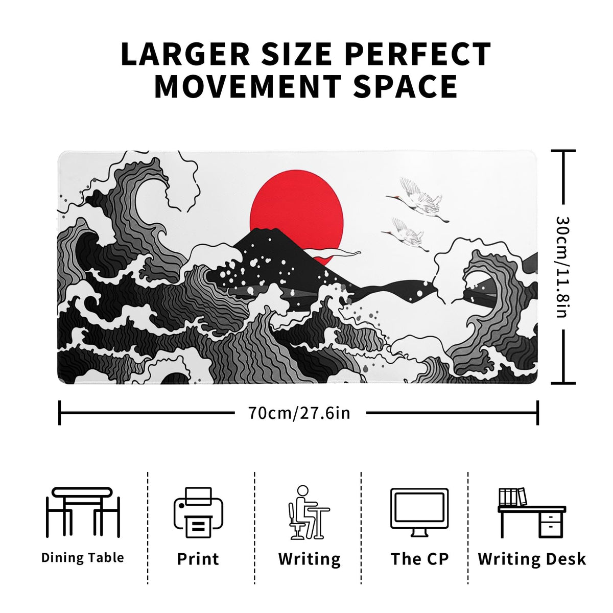 Japanese Red and Black Wave Gaming Mouse Pad Extended Large Mouse Mat Desk Pad Sea Texture Non-Slip