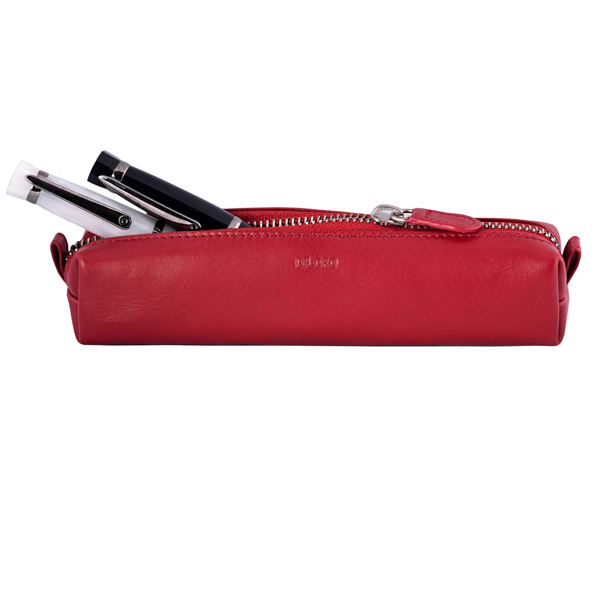 DiLoro Leather Zippered Fountain Ballpoint Rollerball Pens and Pencils Case Holder Pouch Genuine