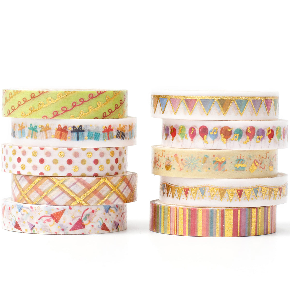 YUBBAEX 10 Rolls Sparkling Washi Tape Set 8mm Skinny Gold Foil Decorative Masking Washi Tapes for