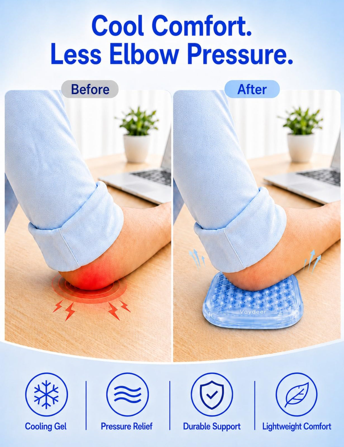 Vaydeer Clear Gel Elbow Pad for Desk, Ergonomic Arm Rest Cushion