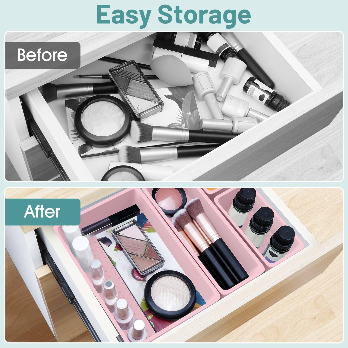 25 PCS Plastic Drawer Organizer Set, Makeup Organizers and Storage Bins