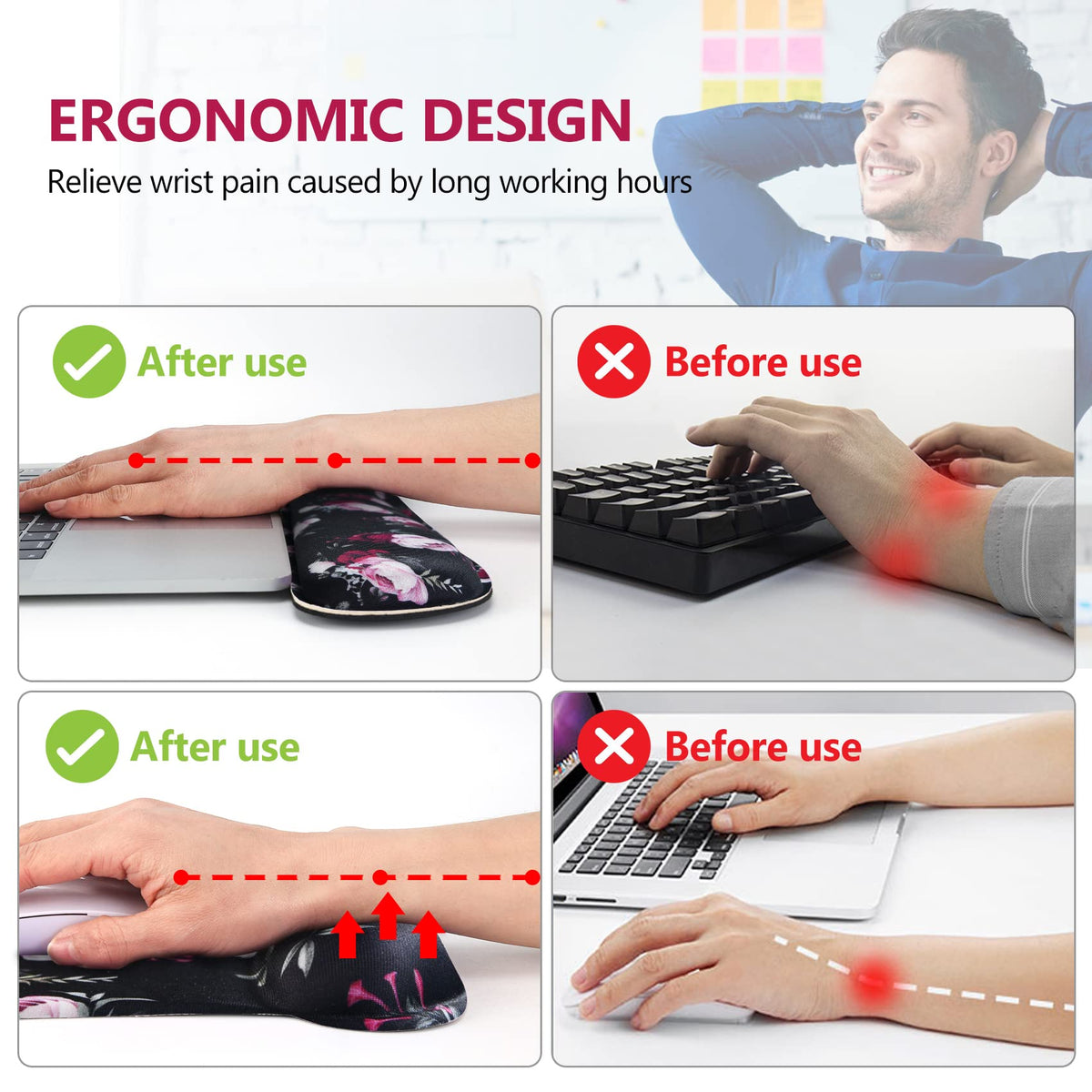 AIMSA Ergonomic Keyboard Wrist Rest and Mouse Pad with Wrist Support Set, Memory Foam Non-Slip