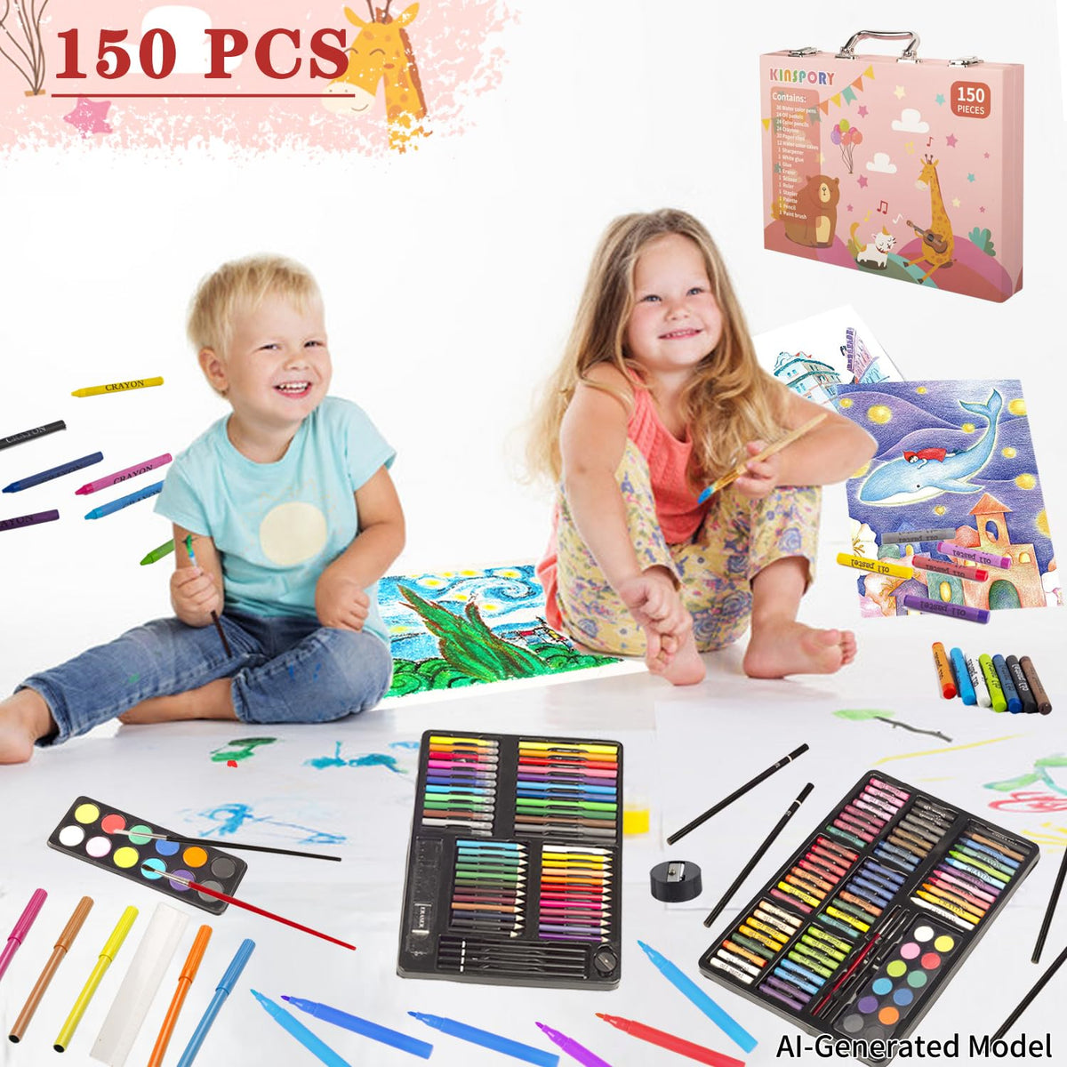 KINSPORY 150PC Art Set with Sketch Book, Coloring Art Kit Drawing Art Supplies Case, Markers Crayon