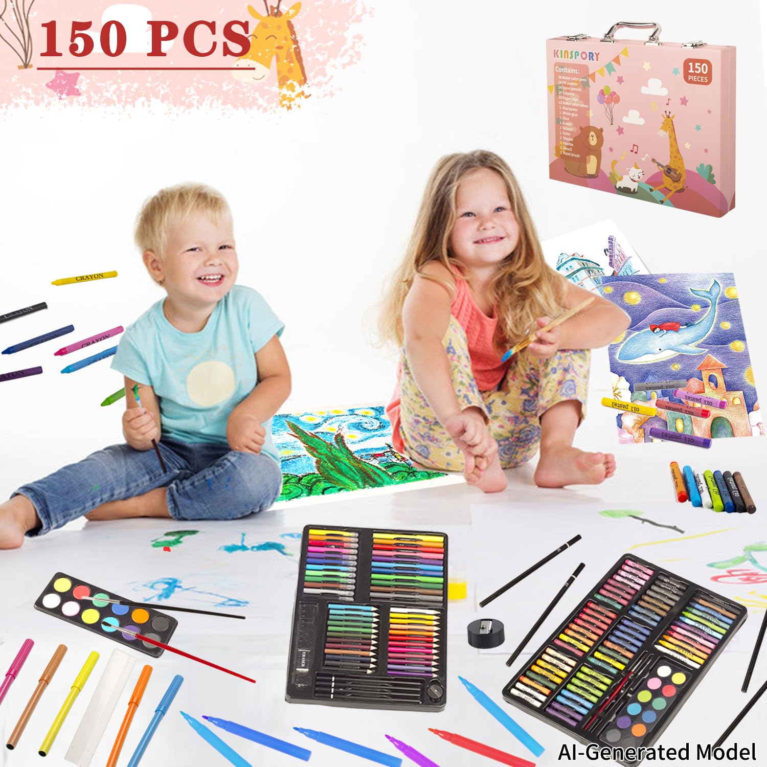 KINSPORY 150PC Art Set with Sketch Book, Coloring Art Kit Drawing Art Supplies Case, Markers Crayon