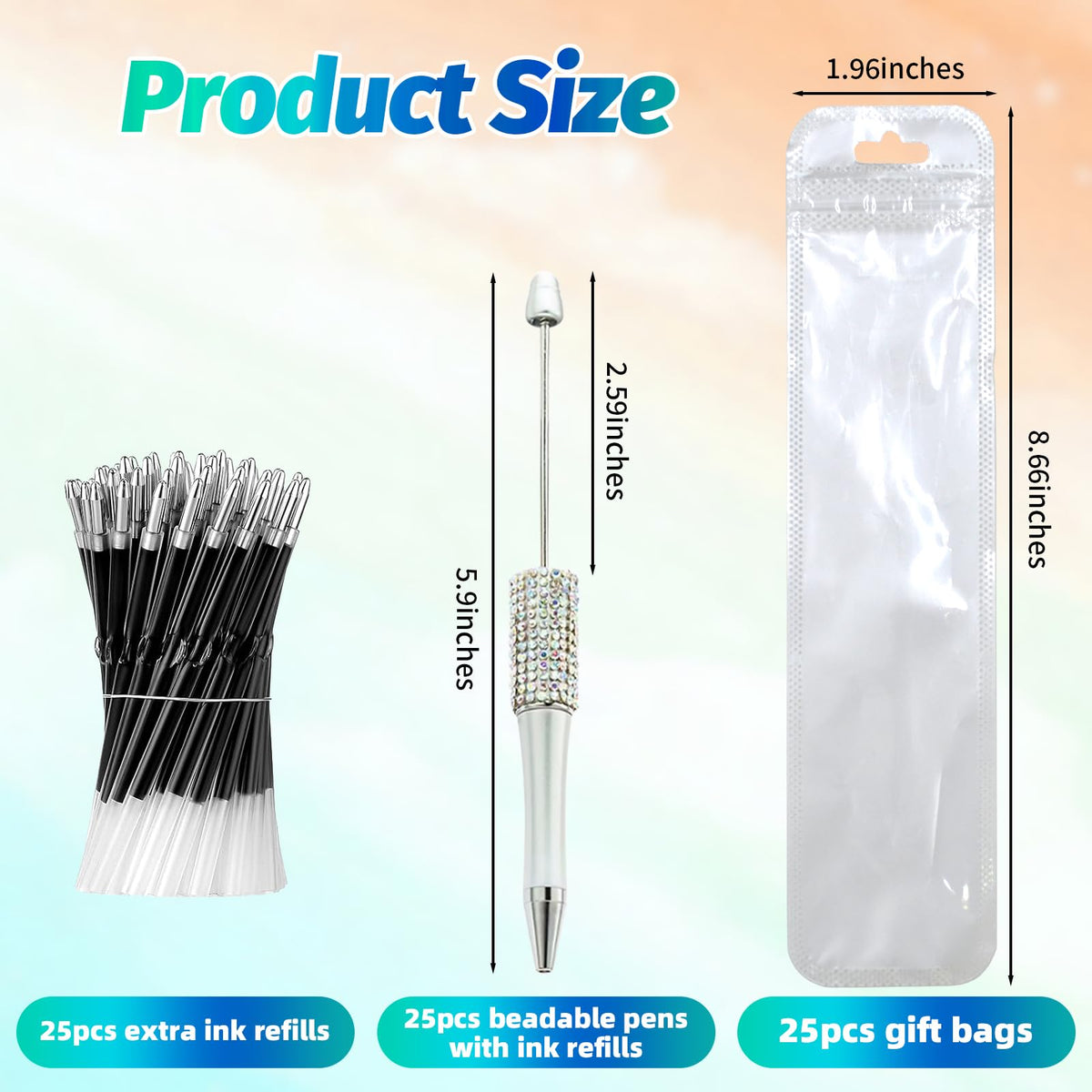 DASTTUIS 150 Pcs DIY Diamond Beadable Pen Kit - 50 Plastic Rhinestone Beaded Pens Bulk with Refills