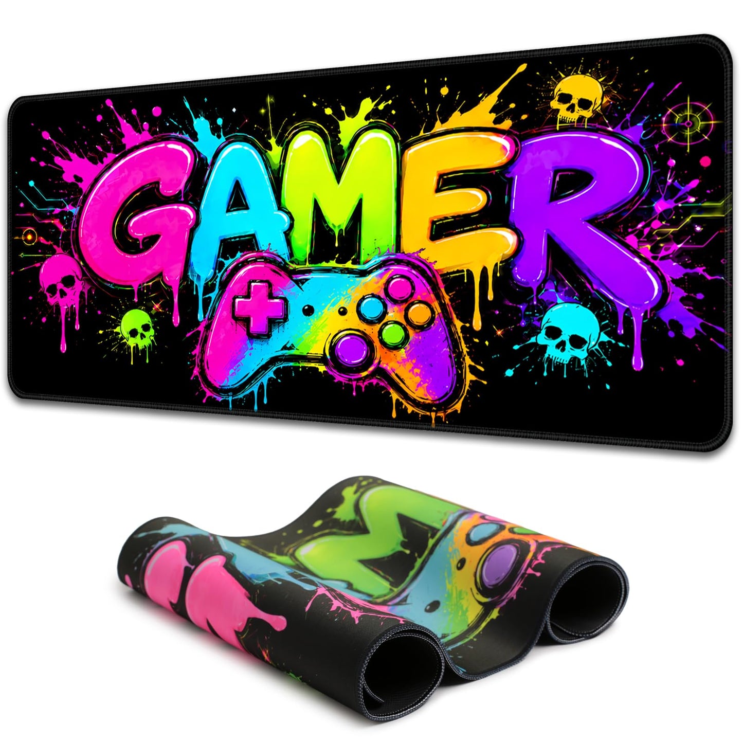 SparkLia Blacklight Gamer Graffiti Gaming Mouse Pad - 31.5" x 11.8"