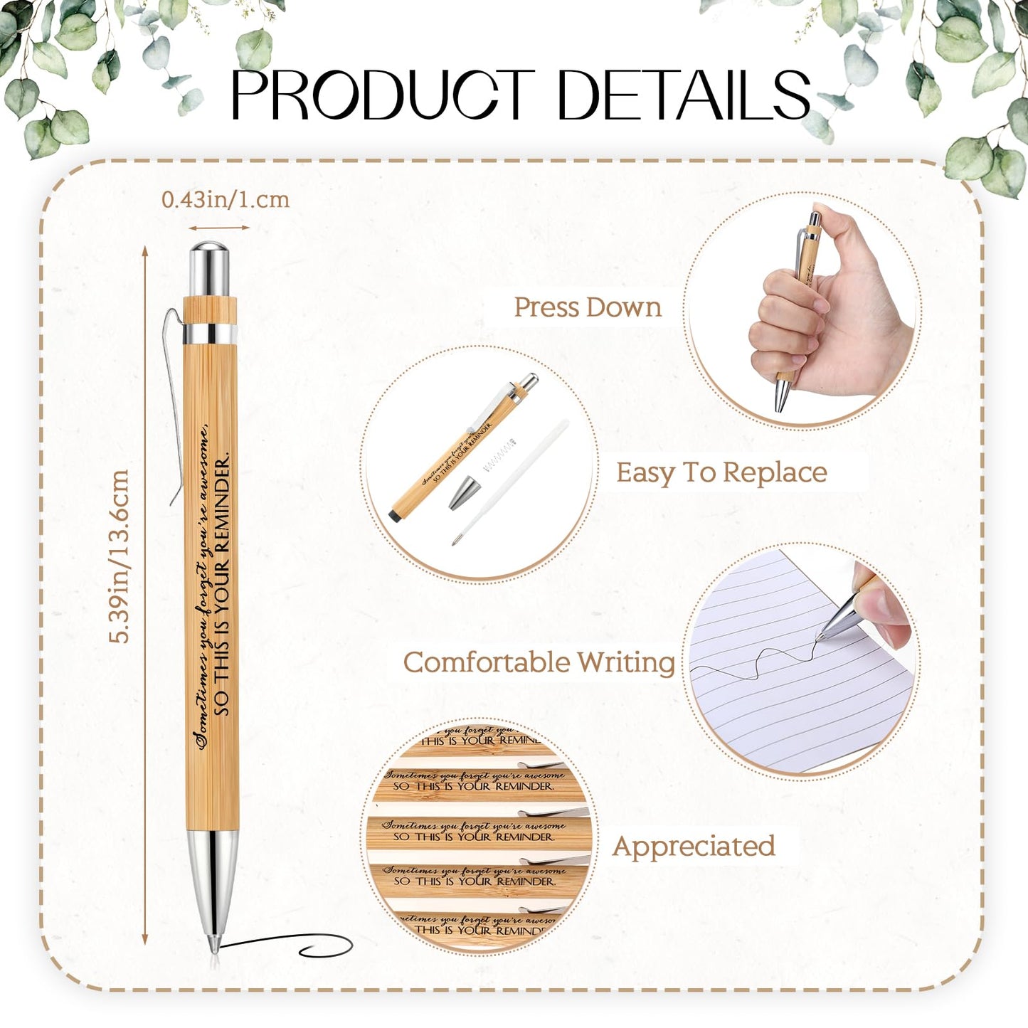 Yeaqee 72 Sets 36 Sets Bamboo Pens with Thank You Card, Your Reminder