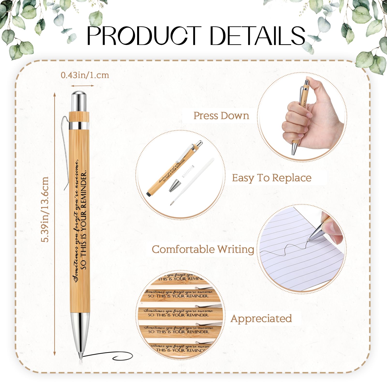 Yeaqee 72 Sets 36 Sets Bamboo Pens with Thank You Card, Your Reminder