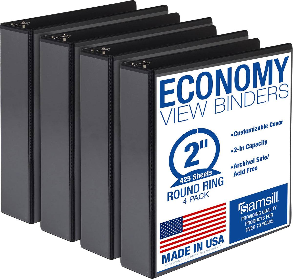 Samsill 2 Inch 3 Ring Binders, Economy Round Ring, Clear View Cover, 425 Sheet Capacity - for