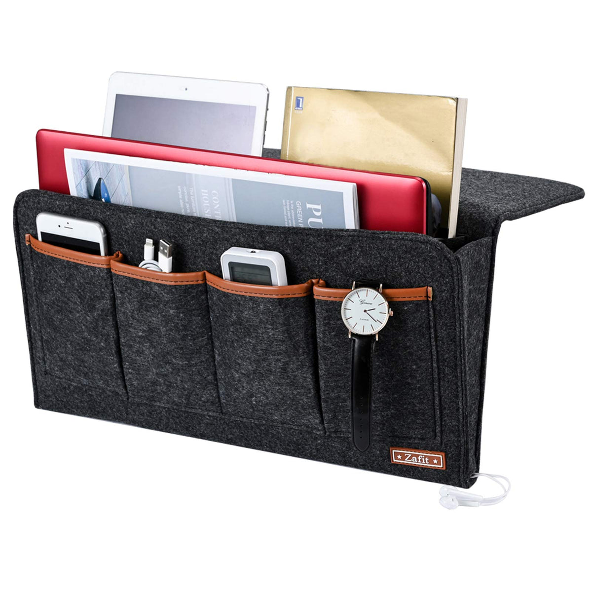 Zafit Bedside Caddy, 7 Pockets Large Size Bedside Organizer Caddy for Magazine Remotes Phone