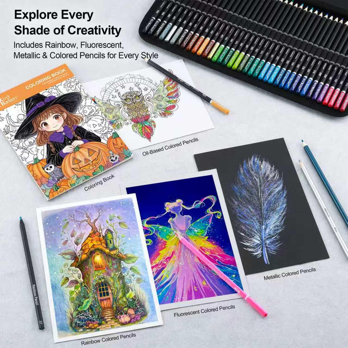 Kird Barken 240PCS Artists Art Supplies - Drawing Kit with 3 Sketchbook, Coloring book