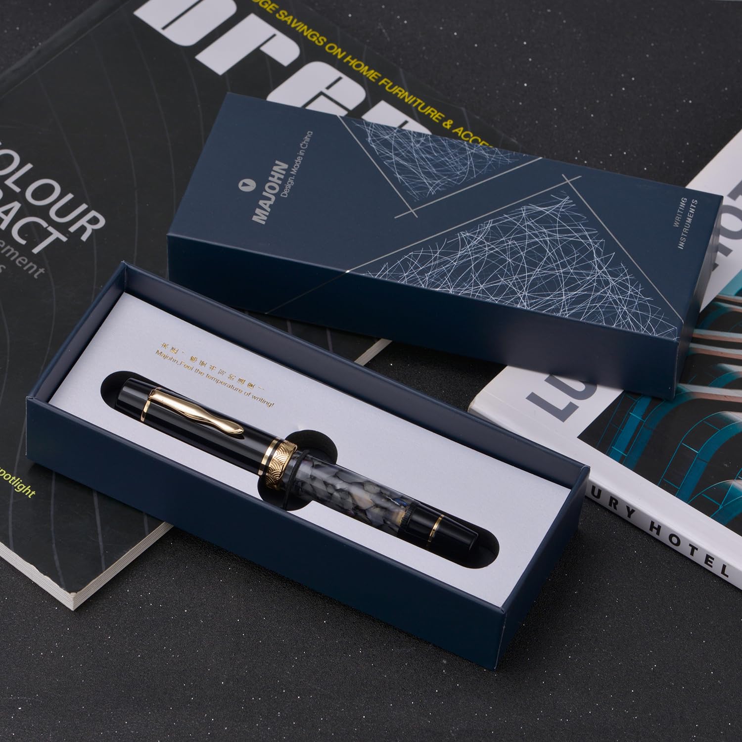erofa Majohn P139 Fountain Pen Medium Nib Brass Piston System Large Capacity Writing Pen with Box