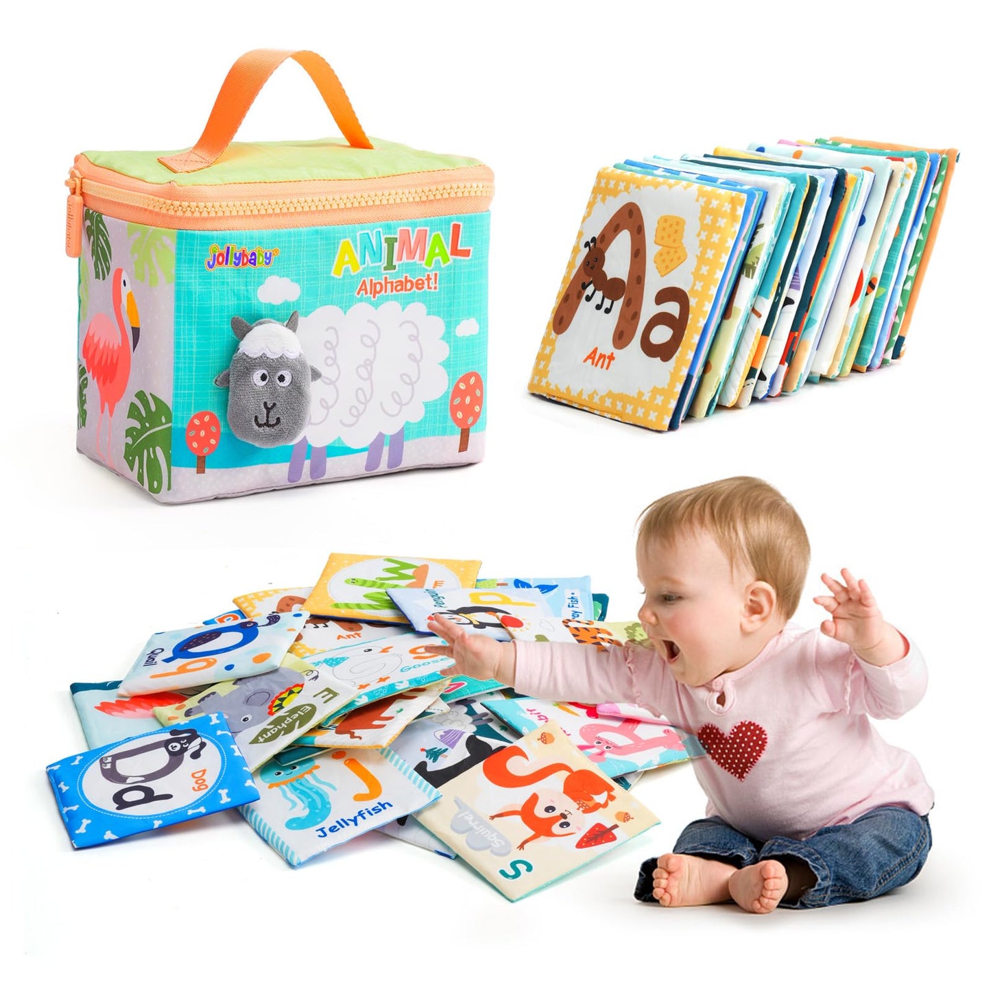 Jollybaby Reusable Soft ABC Alphabet Animal Flash Cards for Baby 0-12 Month
