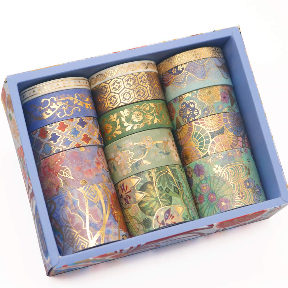 YUBBAEX Splendid Gold Washi Tape Set Embroidery Pattern Foil Decorative Tapes for Arts, DIY Crafts