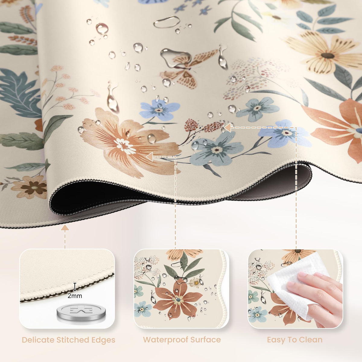 HAOCOO Large Desk Pad, Non-Slip Scalloped Mouse Mat for Desktop(Beige)