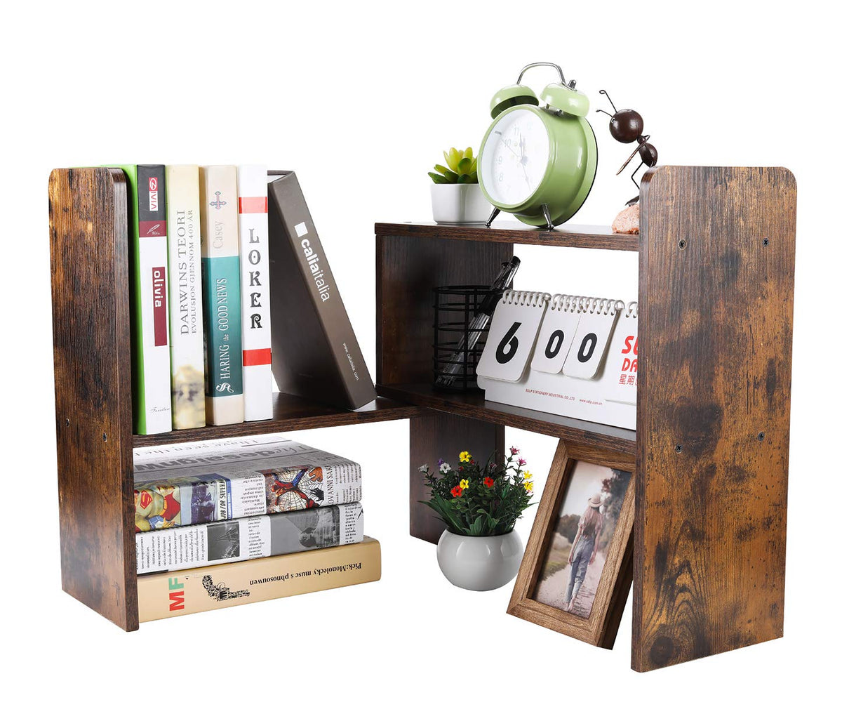 PAG-Mass Desktop Bookshelf Freestanding Wooden Countertop Bookcase Accessories Organizer Display