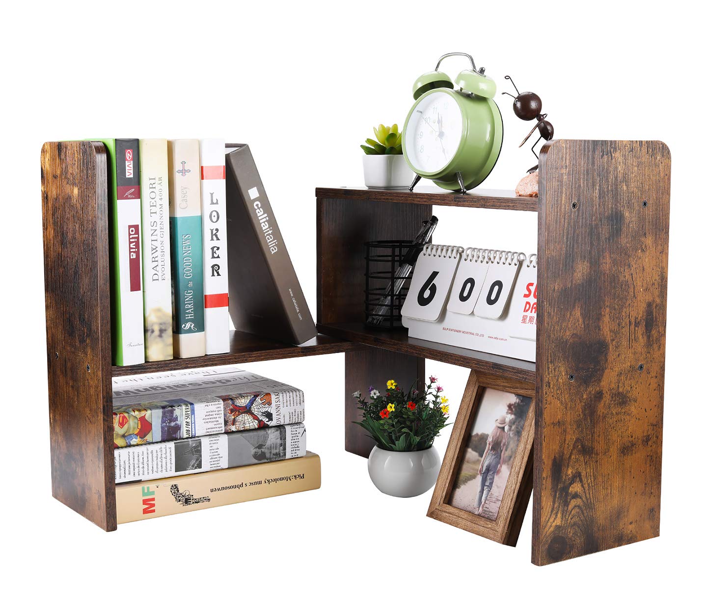 PAG-Mass Desktop Bookshelf Freestanding Wooden Countertop Bookcase Accessories Organizer Display