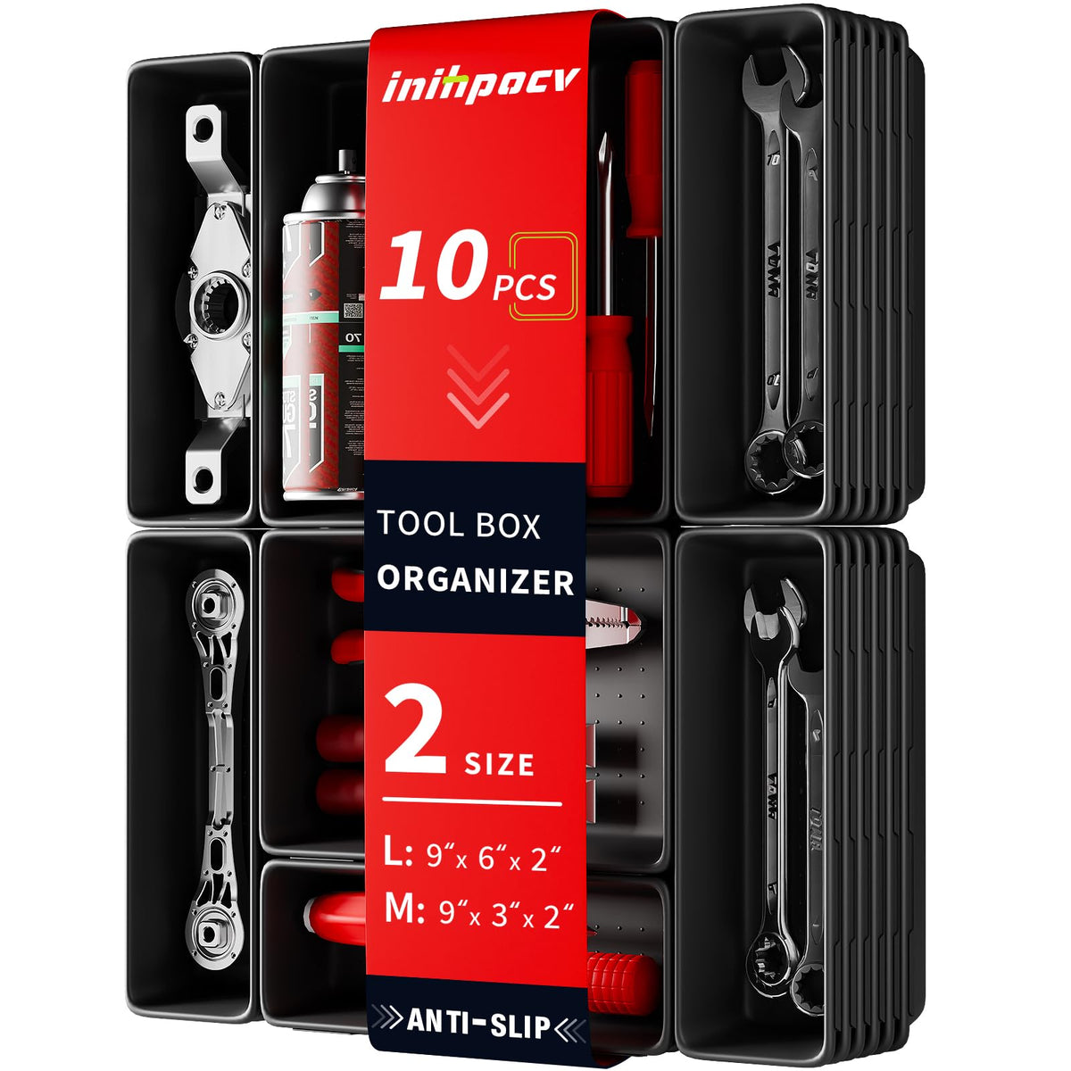 inihpocv 10 PCS Tool Box Drawer Organizers, Large & Medium Tool Trays for Tool Box Organization