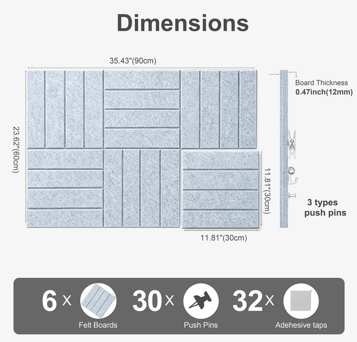 G Gamit 0.47" Thick Felt Wall Tiles 36"x24" Cork Board Alternative 6 Pack 11.81"x11.81"Felt