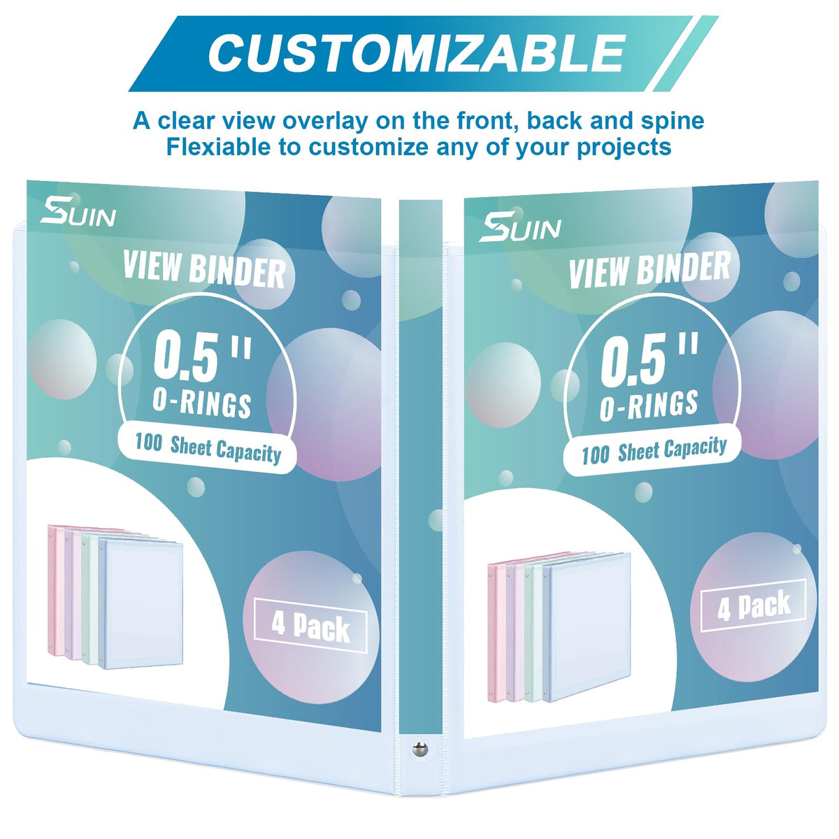 0.5'' 3-Ring-Binder with Pockets, 100 Sheets Capacity, 1/2 inch Binders fits 11" x 8.5" US Letter