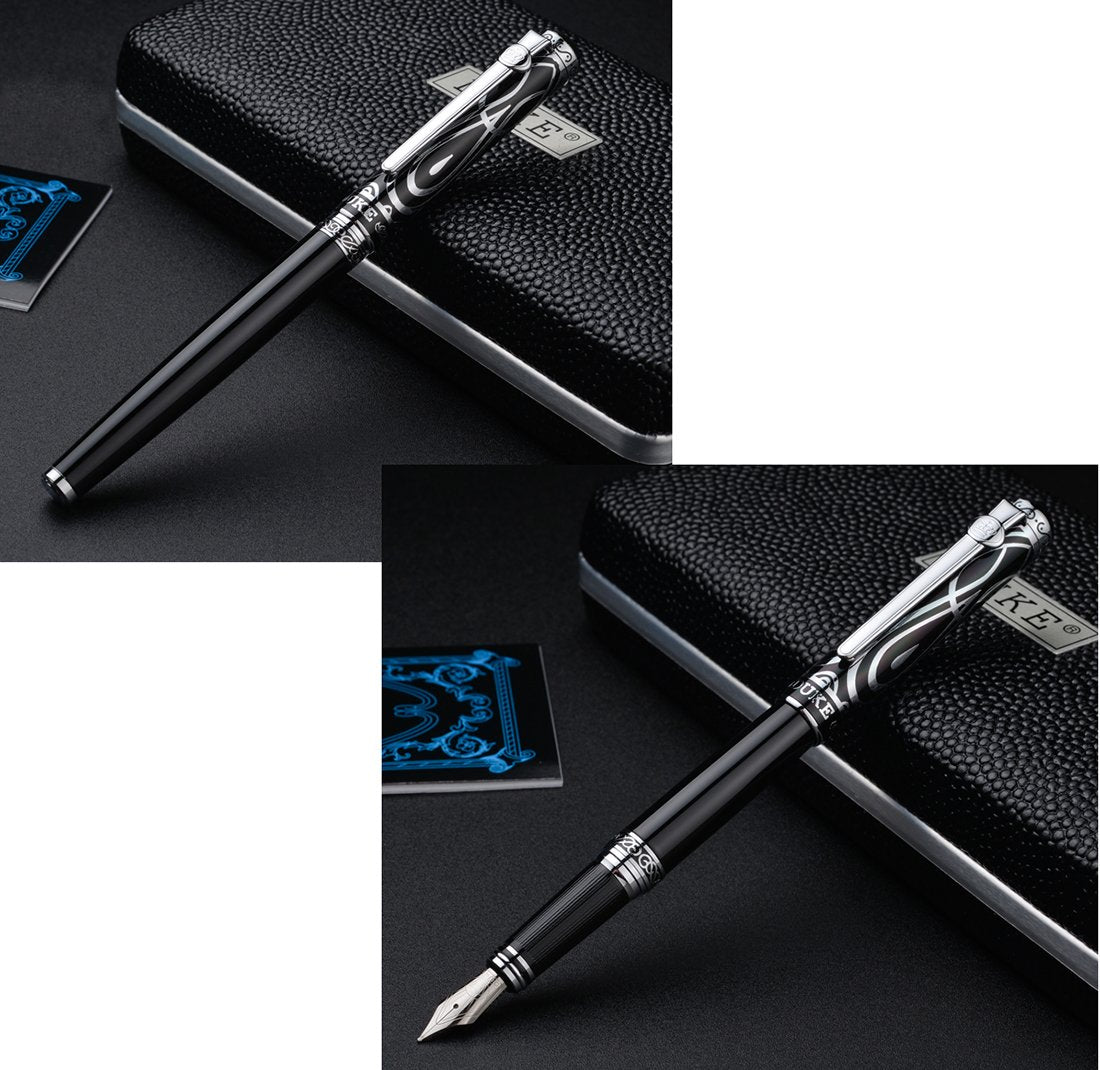 erofa Duke Ruby Fountain Pen Sliver Trim with Ink Refills Converter in Luxury Gift Box Set for