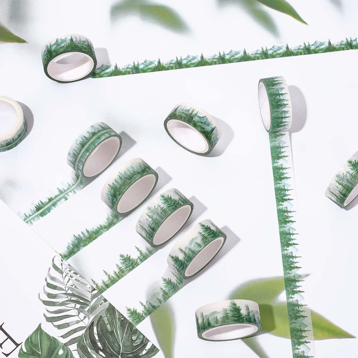 Whaline 12 Rolls Forest Washi Tape Greenery Masking Tape 6 Designs Assorted Nature Green Tree