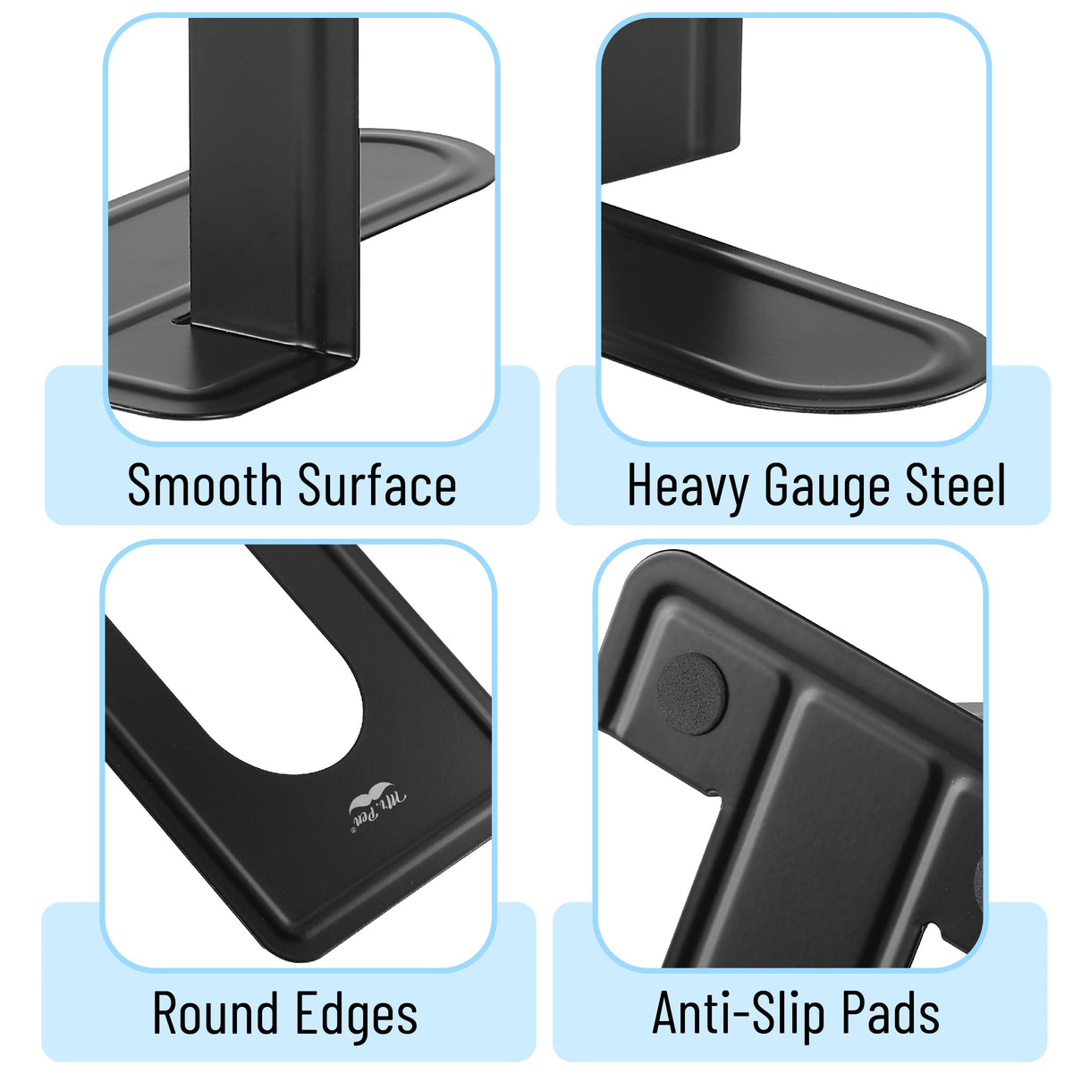 Mr. Pen- Book Ends, Black, 16 Pack, Heavy Duty Metal Bookends for Shelves