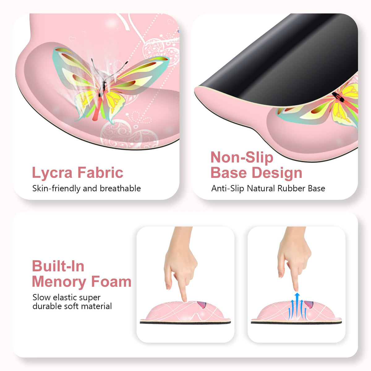 Peach Pink Butterflies Florals Mouse Pad, XXL Large Desk Mat Extended Reading Desk pad, 4 PCS