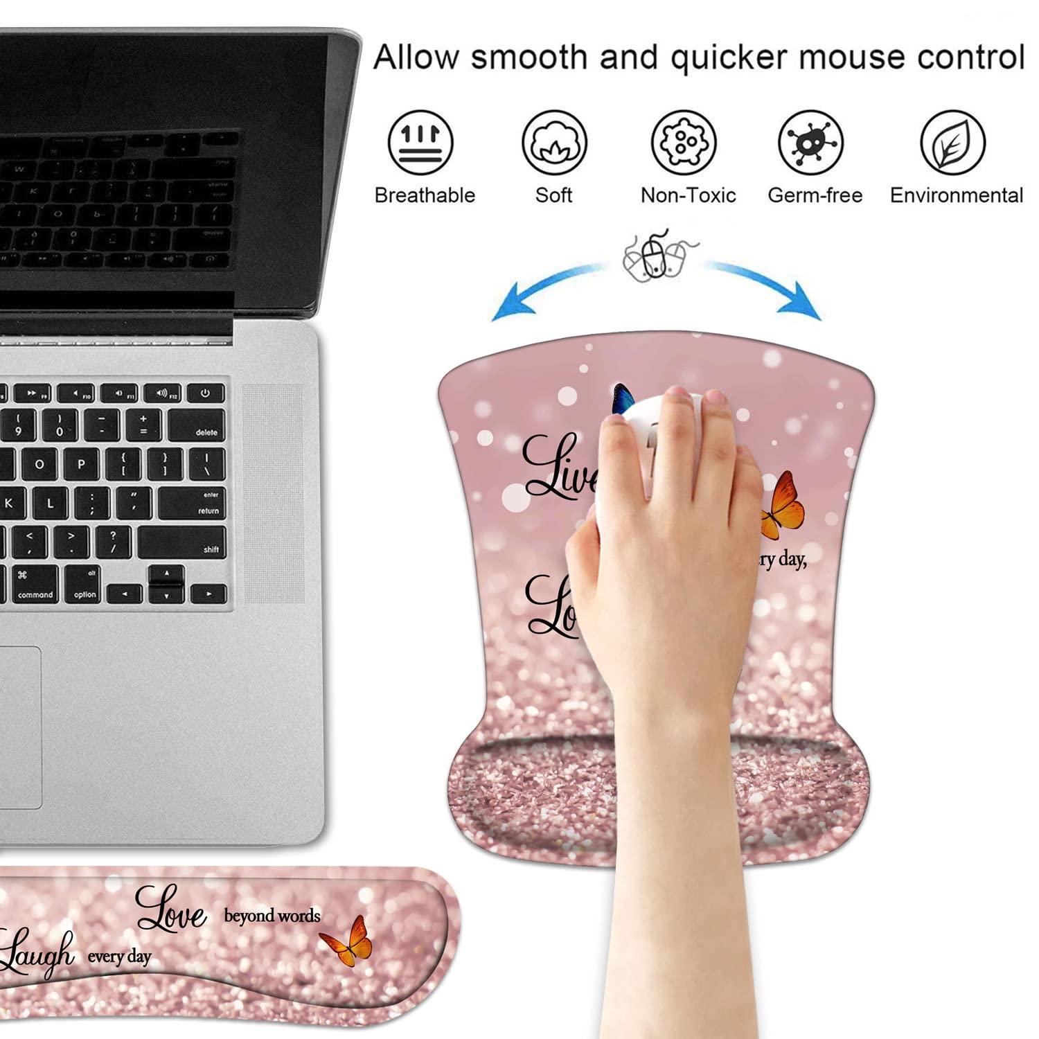 Keyboard Wrist Rest and Mouse Wrist Rest Pad Set with Coasters, Ergonomic Support, Non-Slip PU
