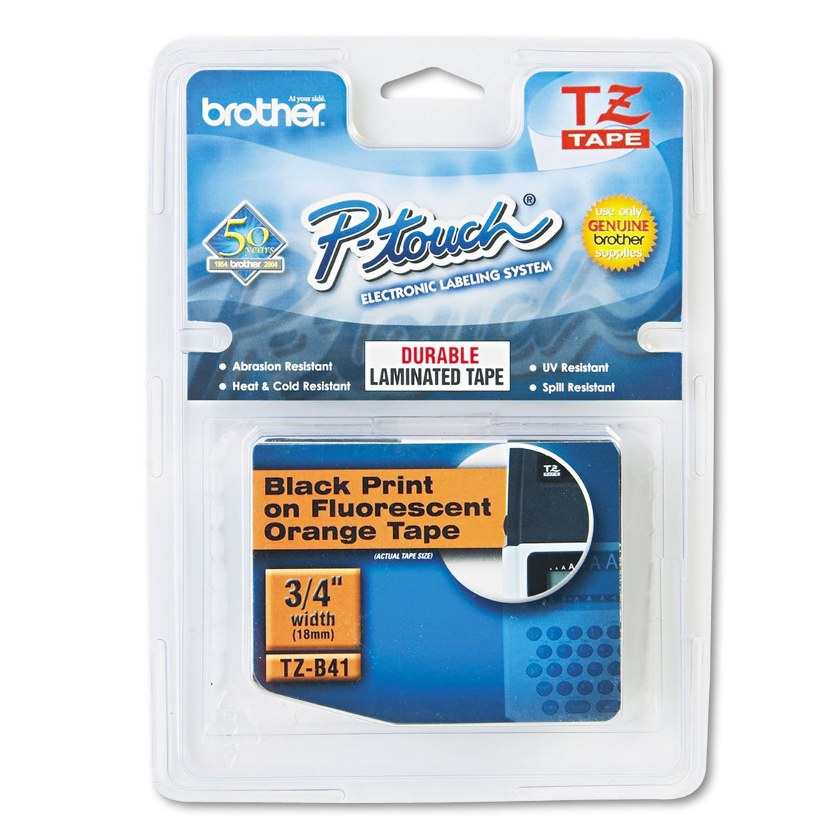 Brother Genuine P-Touch TZE-B41 Tape, 3/4" (0.7") Wide Standard Laminated Tape, Black on