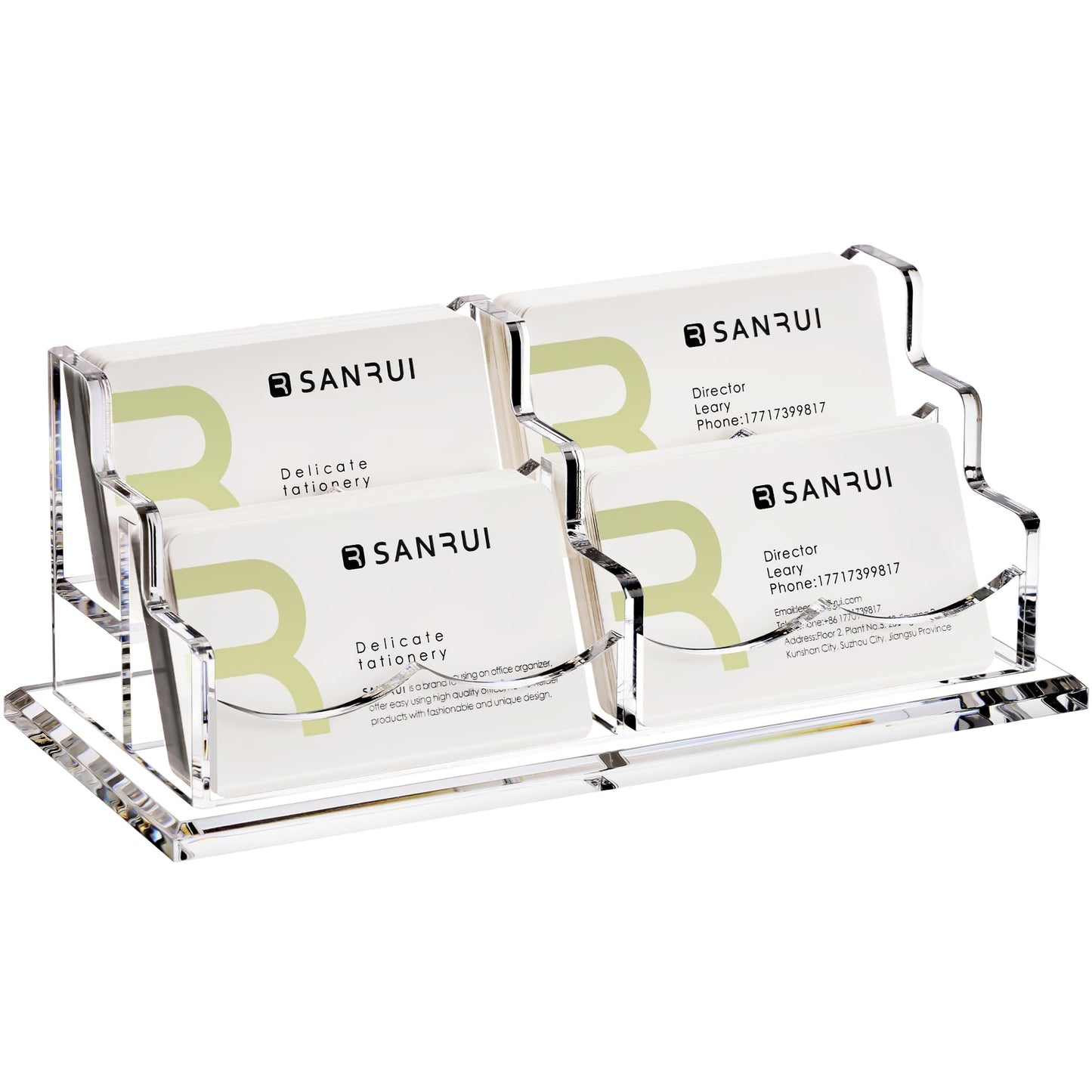 SANRUI Acrylic Business Card Holder for Desk, 2 Tier 4 Slot Horizontal