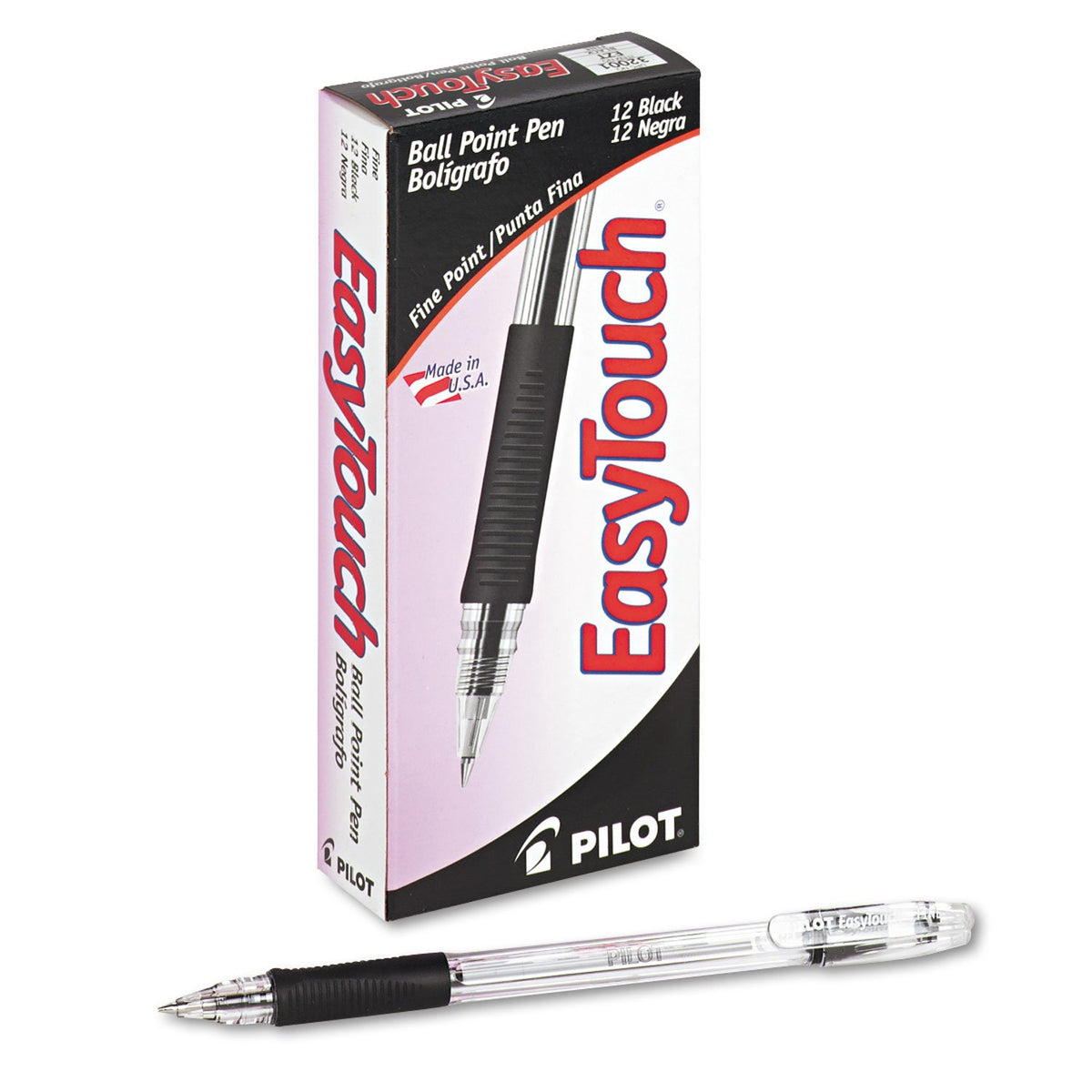 PILOT EasyTouch Ballpoint Stick Pens, Fine Point, Black Ink, 12-Pack (32001)