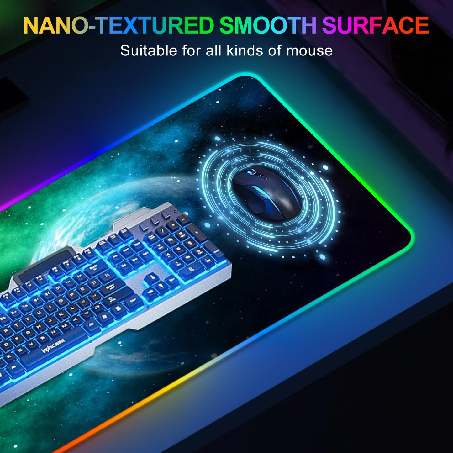 ARTSO Large RGB Gaming Mouse Pad, Led Big Mouse mat with 14 Light Modes, Extended Soft Computer
